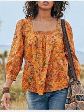 Peruvian Connection- Marigold Rosemarie floral Top